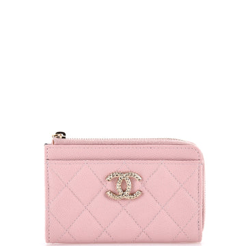 Chanel Textured CC Zip Around Card Holder Quilted Caviar