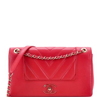 Chanel Mademoiselle Vintage Flap Bag Chevron Sheepskin Large