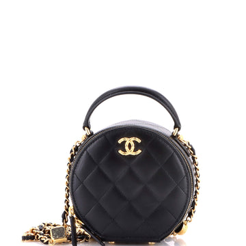 Chanel CC Round Top Handle Vanity Case with Chain Quilted Lambskin with Resin Chain Detail Mini