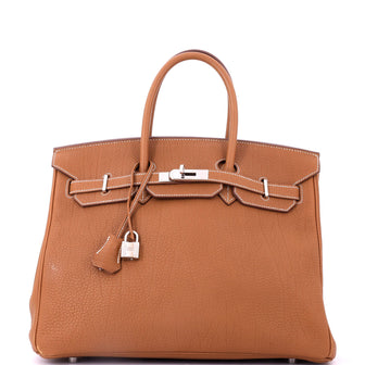 Hermes Birkin Handbag Brown Fjord with Palladium Hardware 35
