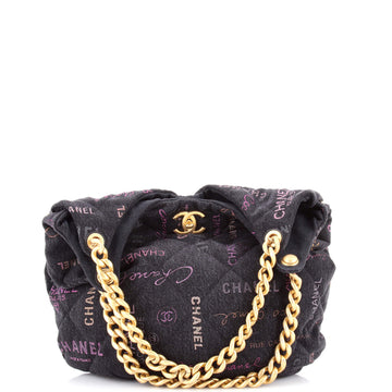 Chanel Denim Mood Hobo Logo Printed Quilted Denim Maxi