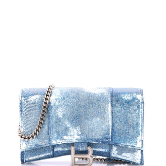 Balenciaga Hourglass Chain Wallet Denim Printed Leather