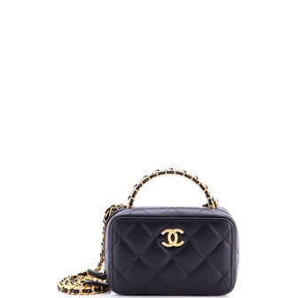 Chanel CC Chain Handle Zip Around Vanity Case with Chain Quilted Lambskin Mini