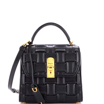Salvatore Ferragamo Boxyz Top Handle Bag Woven Leather Medium