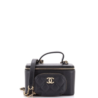 Chanel Business Affinity Top Handle Vanity Case with Chain Quilted Caviar Small