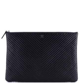 Chanel O Case Clutch Chevron Calfskin Large