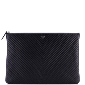 Chanel O Case Clutch Chevron Calfskin Large