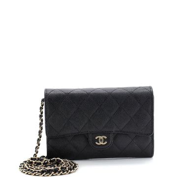 Chanel Classic Flap Wallet Crossbody Bag Quilted Caviar Mini