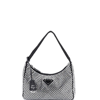 Prada Re-Edition 2000 Hobo Crystal Embellished Satin Mini