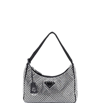 Prada Re-Edition 2000 Hobo Crystal Embellished Satin Mini