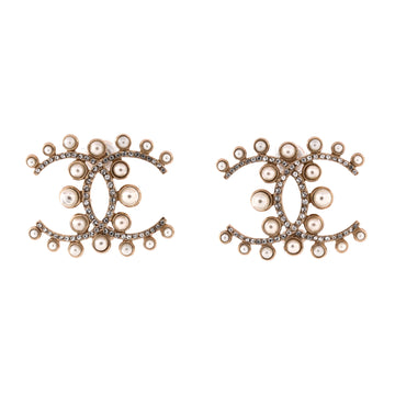 Chanel CC Stud Earrings Metal with Faux Pearls and Crystals