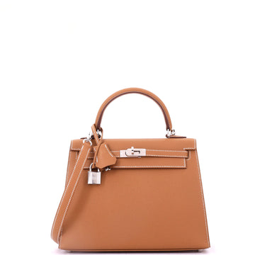 Hermes Kelly Handbag Brown Epsom with Palladium Hardware 25