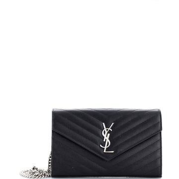 Saint Laurent Classic Monogram Wallet on Chain Matelasse Chevron Leather Medium