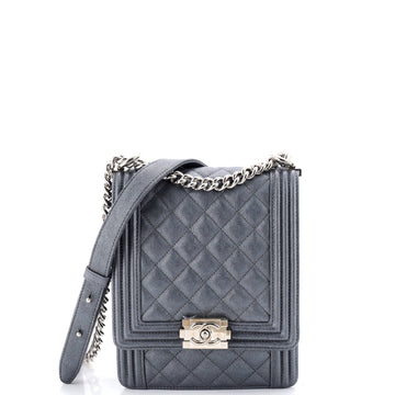 Chanel North South Boy Flap Bag Quilted Caviar Small