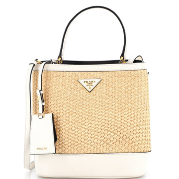 Prada Panier Bucket Bag Straw and Leather Medium
