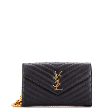 Saint Laurent Classic Monogram Wallet on Chain Matelasse Chevron Leather Medium