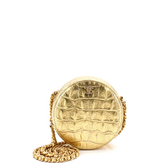 Chanel Round Clutch with Chain Crocodile Embossed Metallic Calfskin