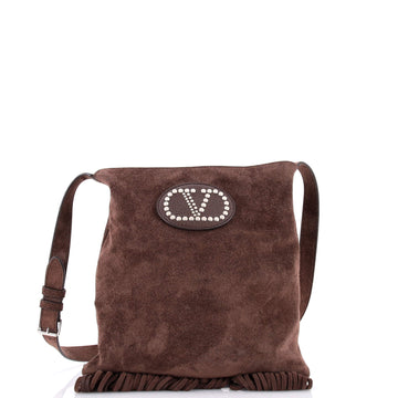 Valentino Garavani Nellcote Fringe Shoulder Bag Suede with Studded Detail Small