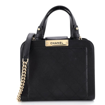 Chanel Label Click Shopping Tote Quilted Calfskin Small