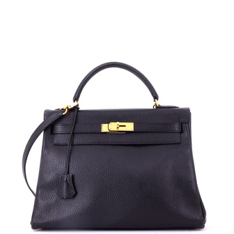 Hermes Kelly Handbag Black Ardennes with Gold Hardware 32