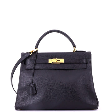 Hermes Kelly Handbag Black Ardennes with Gold Hardware 32
