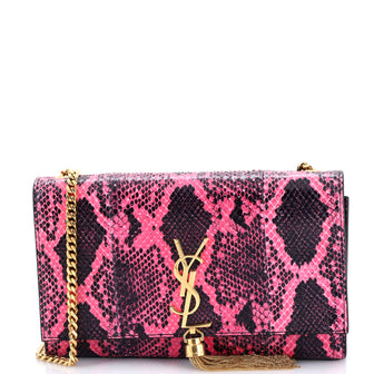 Saint Laurent Classic Monogram Tassel Crossbody Bag Python Embossed Leather Medium