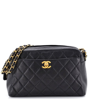 Chanel Vintage Front Pocket Camera Bag Quilted Caviar Small