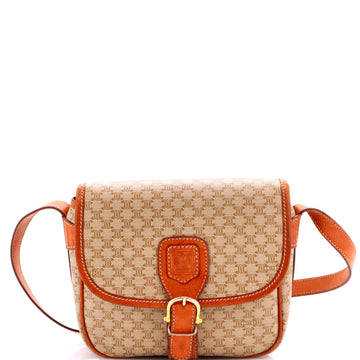 Celine Vintage Saddle Flap Shoulder Bag Macadam Coated Canvas Small