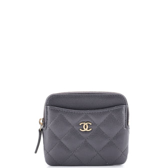 Chanel Square Zip Around Card Holder Wallet Quilted Caviar