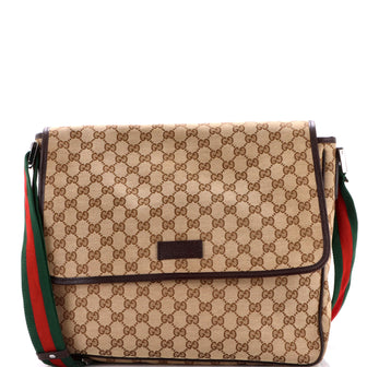 Gucci Web Strap Flap Messenger GG Canvas Medium