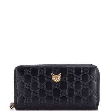 Gucci Animalier Zip Around Wallet Guccissima Leather