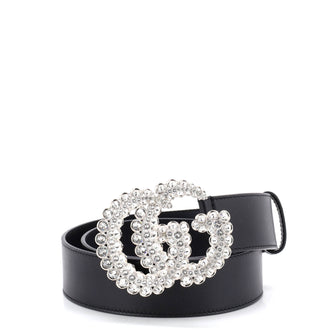 Gucci GG Marmont Belt Leather with Crystal Buckle Wide