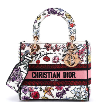 Christian Dior Lady D-Lite Bag Embroidered Canvas Medium