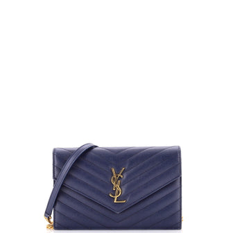 Saint Laurent Classic Monogram Wallet on Chain Matelasse Chevron Leather Small