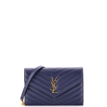 Saint Laurent Classic Monogram Wallet on Chain Matelasse Chevron Leather Small
