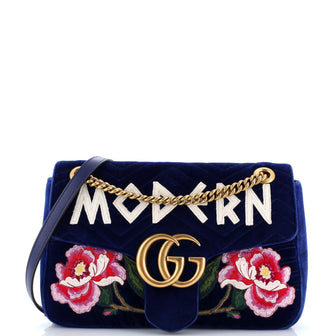 Gucci GG Marmont Flap Bag Embroidered Matelasse Velvet Medium