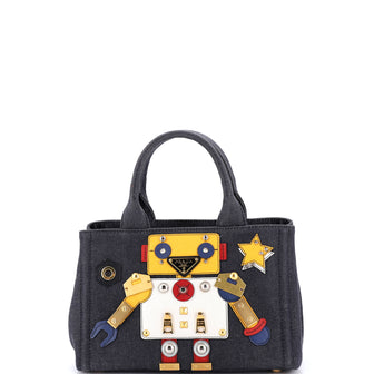 Prada Robot Convertible Tote Embellished Denim Mini