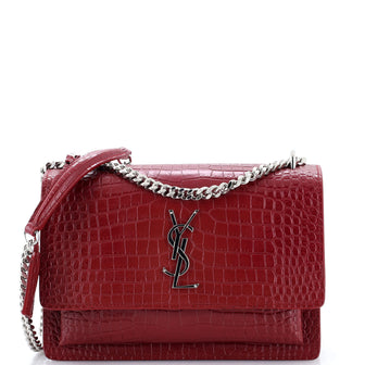 Saint Laurent Sunset Crossbody Bag Crocodile Embossed Leather Medium