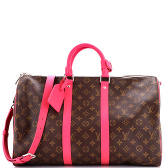 Louis Vuitton Keepall Bandouliere Bag Monogram Canvas with Coquelicot Leather Trim 50