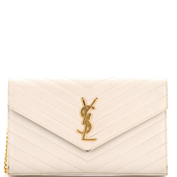 Saint Laurent Classic Monogram Wallet on Chain Matelasse Chevron Leather Medium