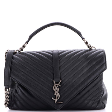 Saint Laurent Classic Monogram College Bag Matelasse Chevron Leather Large