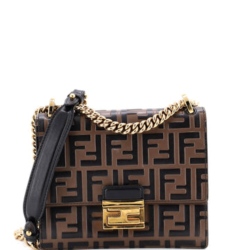 Fendi Kan U Shoulder Bag Zucca Embossed Leather Small