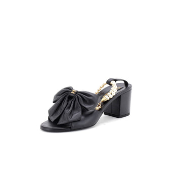Chanel Women's CC Bow Pearl Chain Strappy Sandals Leather with Faux Pearls
