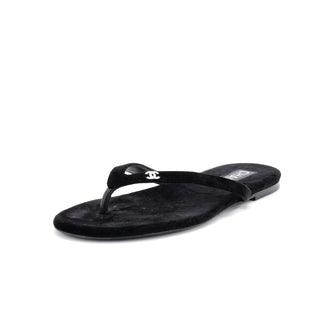 Chanel Women's CC Thong Sandals Velvet with Crystals