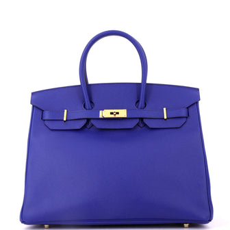 Hermes Birkin Handbag Blue Epsom with Gold Hardware 35
