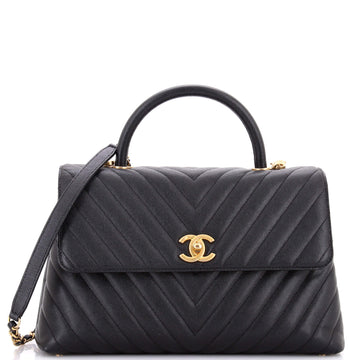 Chanel Coco Top Handle Bag Chevron Caviar Medium