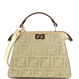 Fendi Peekaboo ISeeU Bag Zucca Crystal Embellished Suede Petite