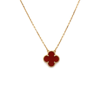 Van Cleef & Arpels Vintage Alhambra Pendant Necklace 18K Yellow Gold and Carnelian