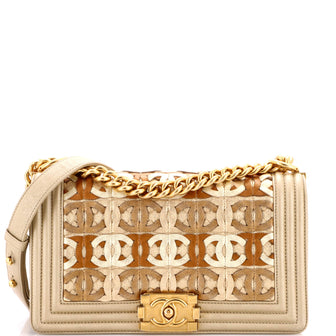 Chanel Boy Flap Bag Woven Leather Old Medium