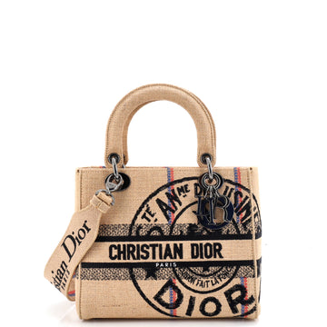 Christian Dior Lady D-Lite Bag Embroidered Jute Canvas Medium